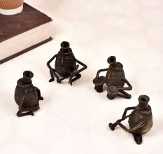 Handmade Vintage Brass Male Figure Playing Instrument in Set of 4