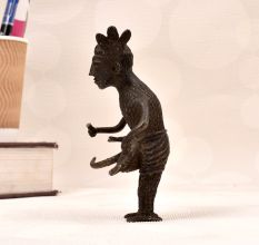 Vintage Naga Art Brass Statue of Man Playing Drum for Decor