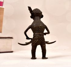 Vintage Naga Art Brass Statue of Man Playing Drum for Decor