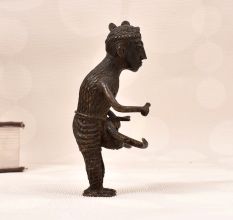 Vintage Naga Art Brass Statue of Man Playing Drum for Decor