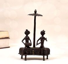 Handmade Dhokra Art Brass Statue of Two Man Playing Instrument