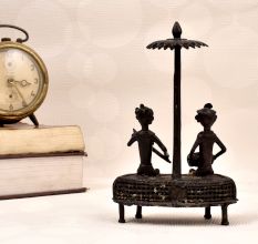 Handmade Dhokra Art Brass Statue of Two Man Playing Instrument