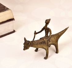 Indian Tribal Art Vintage Brass Statue of Animal with Rider