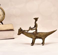 Indian Tribal Art Vintage Brass Statue of Animal with Rider