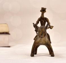 Indian Tribal Art Vintage Brass Statue of Animal with Rider