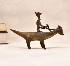 Indian Tribal Art Vintage Brass Statue of Animal with Rider