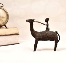 Handcrafted Vintage Brass Statue of Camel with Rider in Tribal Art