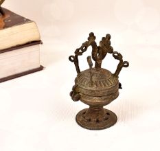 Tribal Art Vintage Brass Sindoor Box for Home Decoration