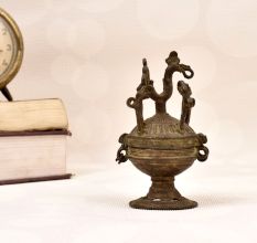 Tribal Art Vintage Brass Sindoor Box for Home Decoration