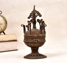 Peacock Carving Finest Brass Sindoor Box in Tribal Art