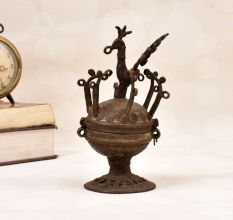 Peacock Carving Finest Brass Sindoor Box in Tribal Art