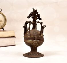 Peacock Carving Finest Brass Sindoor Box in Tribal Art