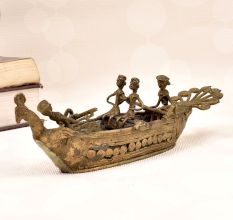 Bengali Art Handmade Brass Peacock Boat for Decoration
