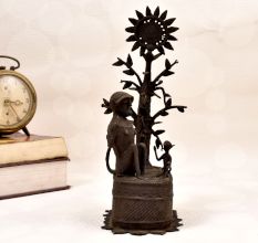 Vintage Brass Statue of Two Monkey Sitting Under Tree for Decor