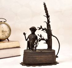 Vintage Brass Statue of Two Monkey Sitting Under Tree for Decor