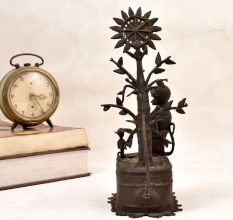 Vintage Brass Statue of Two Monkey Sitting Under Tree for Decor