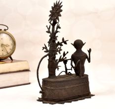 Vintage Brass Statue of Two Monkey Sitting Under Tree for Decor