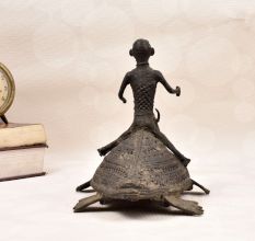 Handcrafted Vintage Folk Brass Turtle Statue with Rider for Decor
