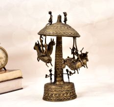 Vintage Brass Umbrella Horse Swing with Male Figures for Decor