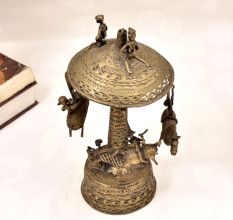Vintage Brass Umbrella Horse Swing with Male Figures for Decor