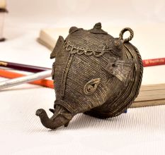 Tribal Art Vintage Folk Brass Elephant Head for Wall Hanging
