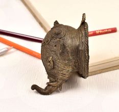Tribal Art Vintage Folk Brass Elephant Head for Wall Hanging
