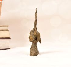 Traditional Folk Brass Female Bust Statue with Horns in Tribal Art