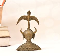 Traditional Folk Brass Female Bust Statue with Horns in Tribal Art