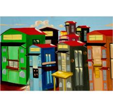 Cityscape â€“ Vertical Echoes | Oil on Canvas by Artist B. Manikanta