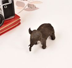 Handcrafted Tribal Art Brass Elephant Statue in Dark Finish