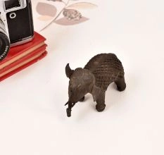 Handcrafted Tribal Art Brass Elephant Statue in Dark Finish