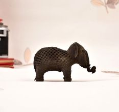 Handcrafted Tribal Art Brass Elephant Statue in Dark Finish
