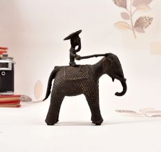 Tribal Art Handcrafted Brass Elephant with Rider in Vintage Finish