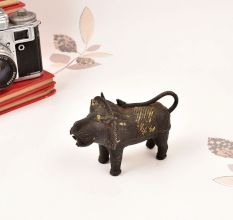 Handmade Vintage Brass Tribal Lion Statue in Odisha Art