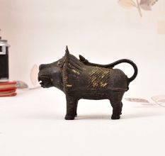 Handmade Vintage Brass Tribal Lion Statue in Odisha Art