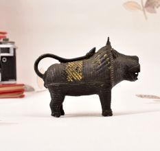 Handmade Vintage Brass Tribal Lion Statue in Odisha Art