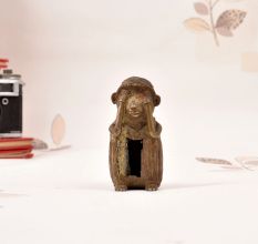 Vintage Handcrafted Tribal Brass Monkey Statue in Odisha Art