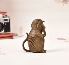 Vintage Handcrafted Tribal Brass Monkey Statue in Odisha Art