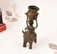 Handmade Bastar Art Brass Statue of Woman on Elephant for Decor