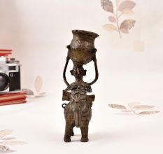 Handmade Bastar Art Brass Statue of Woman on Elephant for Decor