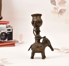 Handmade Bastar Art Brass Statue of Woman on Elephant for Decor