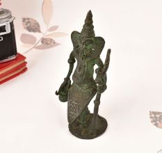 Finest Tribal Brass Lord Ganesha Statue with Trident and Kamandal