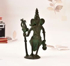 Finest Tribal Brass Lord Ganesha Statue with Trident and Kamandal