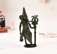 Finest Tribal Brass Lord Ganesha Statue with Trident and Kamandal