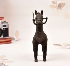 Gond Art Brass Statue of Horse with Rider in Vintage Finish
