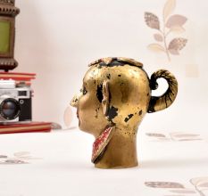 Handmade Gujarati Art Brass Gauri Head Statue in Vintage Finish