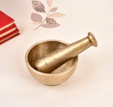 Indian Handcrafted Brass Pestle and Mortar in Vintage Finish
