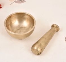 Indian Handcrafted Brass Pestle and Mortar in Vintage Finish