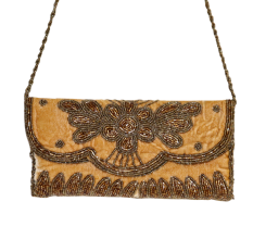 Handmade Cotton Beaded Clutch Bag with Chain Strap