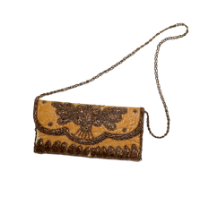 Handmade Cotton Beaded Clutch Bag with Chain Strap
